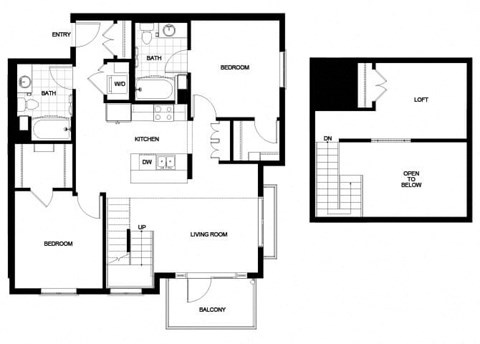 Floor plan for 2 beds, 2 baths, 1222 sqft